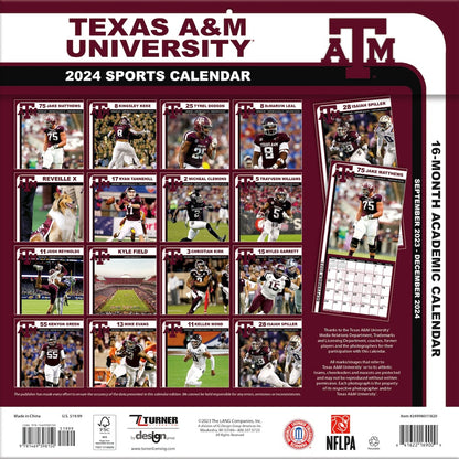 Texas A&M Aggies Team Photos Wall Calendar Back