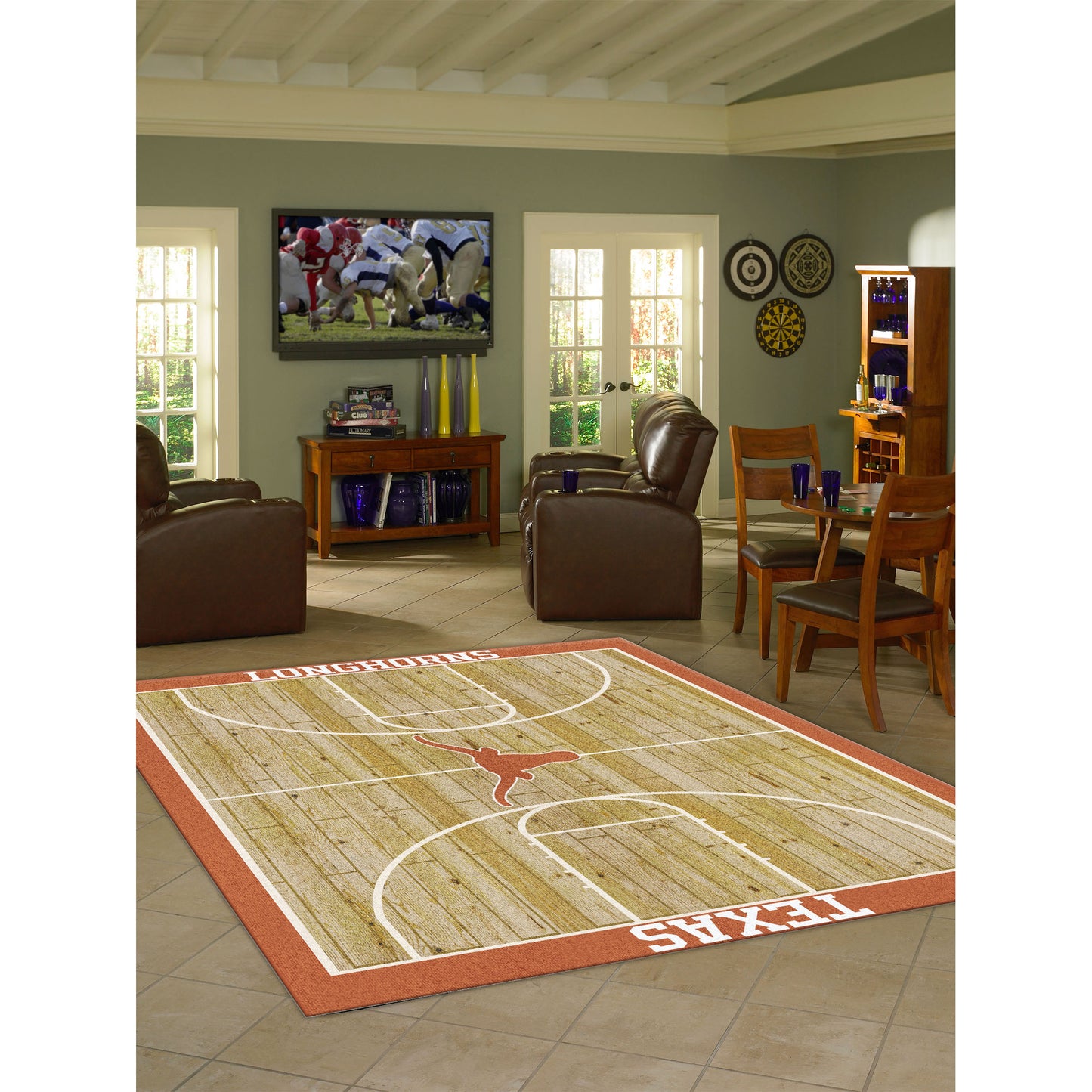 Texas Longhorns courtside style area rug lifestyle