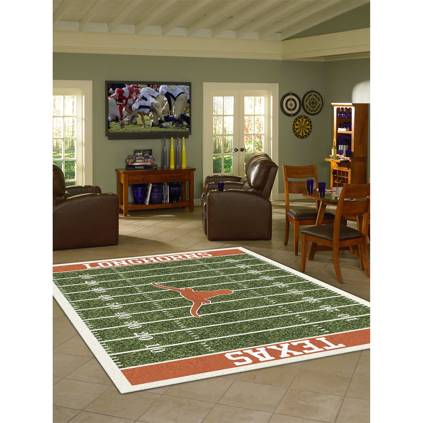 Texas Longhorns home field style area rug lifestyle