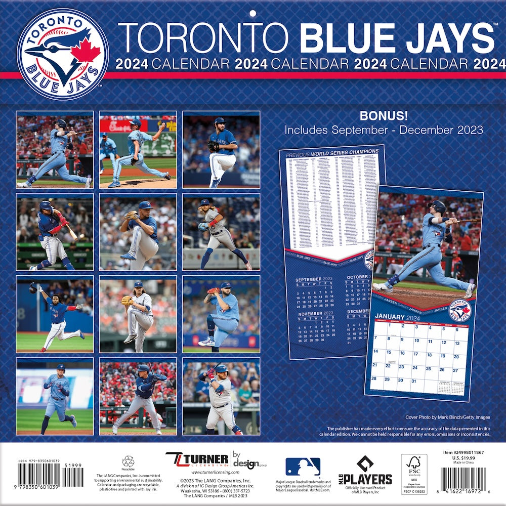 Toronto Blue Jays Team Photos Wall Calendar Back