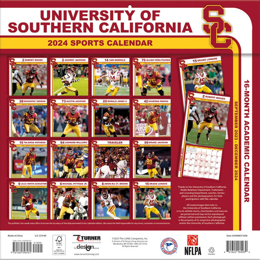 USC Trojans Team Photos Wall Calendar Back