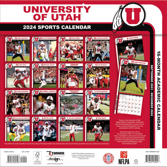 Utah Utes Team Photos Wall Calendar Back