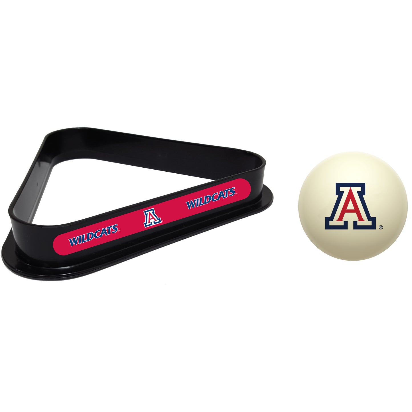 Buy Official Arizona-State-Sun-Devils-Pool-Cue-Ball-Triangle-Rack-Set Regulation Cue Ball and Ball Rack Set - Premium Collegiate Billiards Combo View