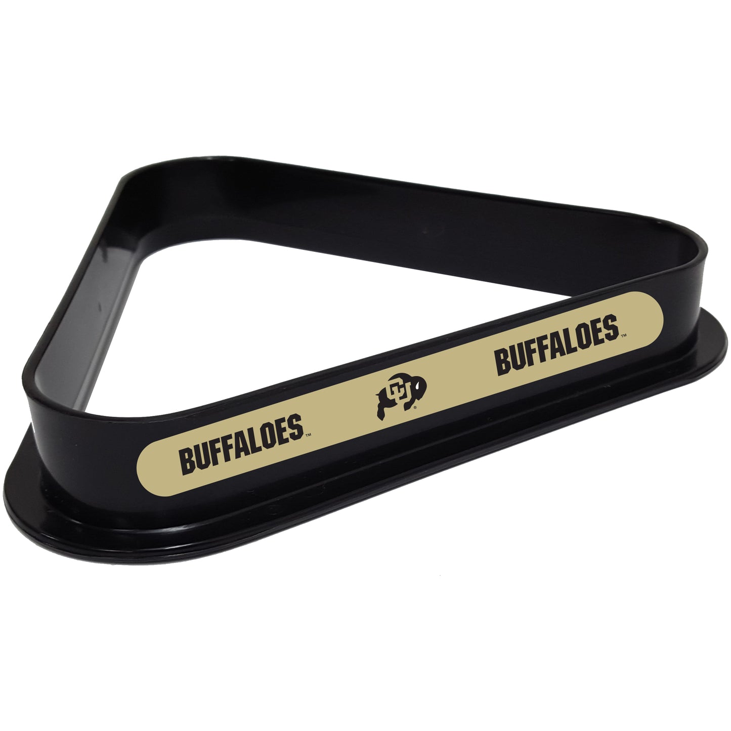 Buy Official Colorado-Buffaloes-Pool-Table-Triangle-Rack Billiard Ball Triangle Rack - Premium Black Plastic 8-Ball Rack Front View