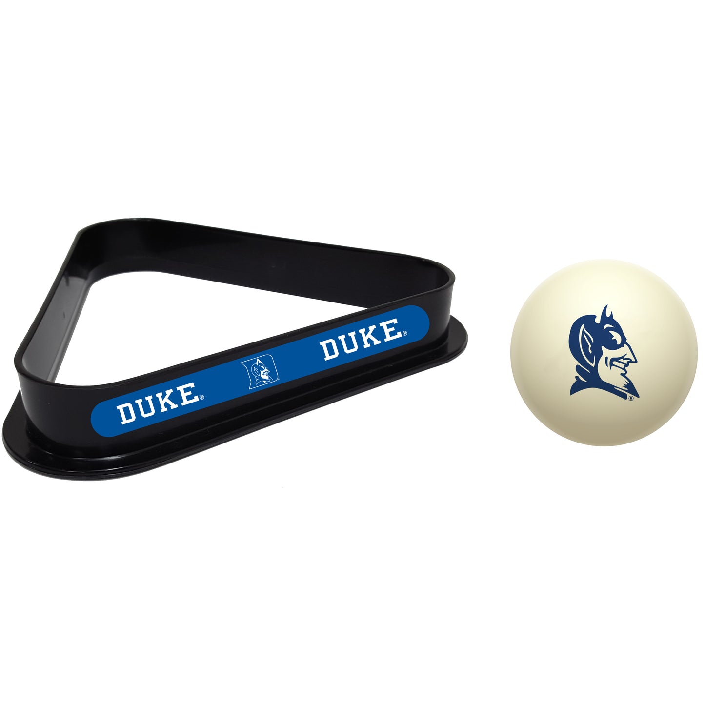 Buy Official Duke-Blue-Devils-Pool-Cue-Ball-Triangle-Rack-Set Regulation Cue Ball and Ball Rack Set - Premium Collegiate Billiards Combo View
