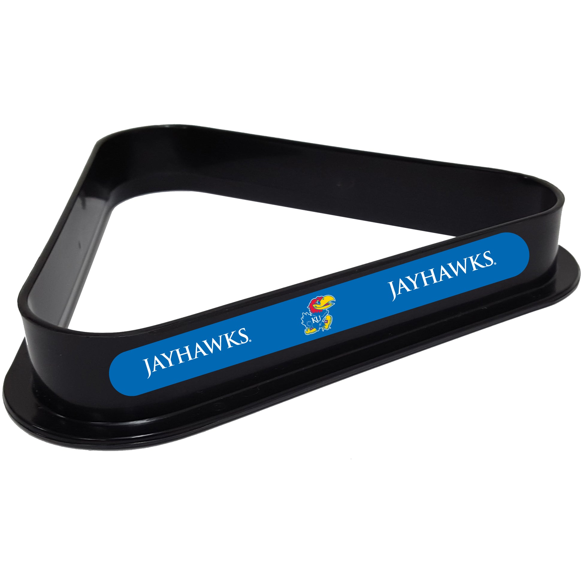 Buy Official Kansas-Jayhawks-Pool-Table-Triangle-Rack Billiard Ball Triangle Rack - Premium Black Plastic 8-Ball Rack Front View