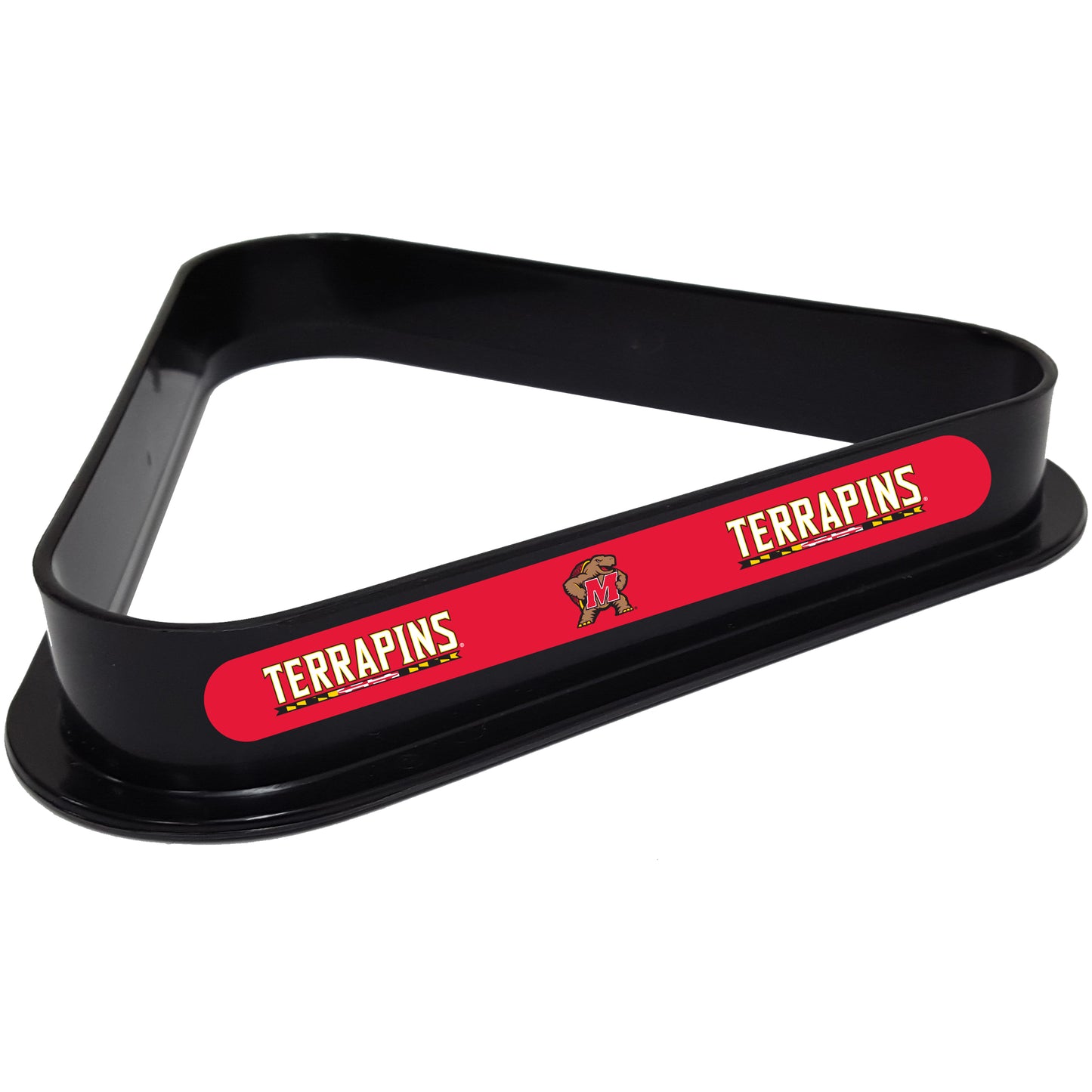 Buy Official Maryland-Terrapins-Pool-Table-Triangle-Rack Billiard Ball Triangle Rack - Premium Black Plastic 8-Ball Rack Front View