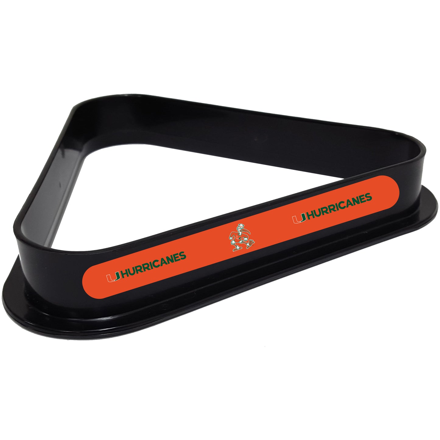 Buy Official Miami-Hurricanes-Pool-Table-Triangle-Rack Billiard Ball Triangle Rack - Premium Black Plastic 8-Ball Rack Front View