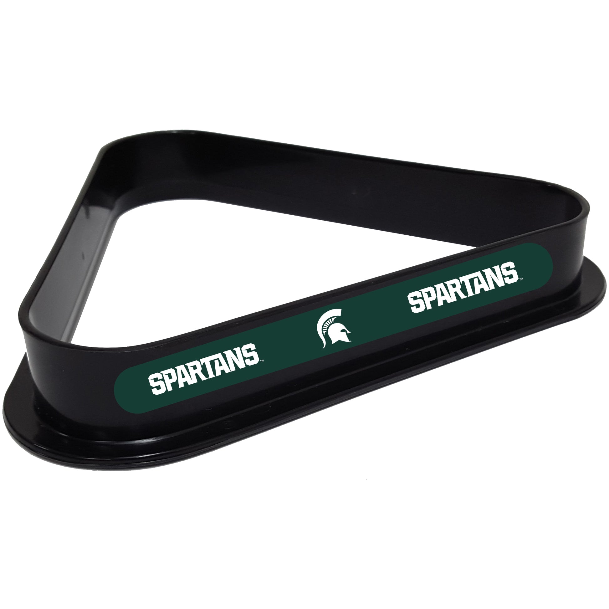 Buy Official Michigan-State-Spartans-Pool-Table-Triangle-Rack Billiard Ball Triangle Rack - Premium Black Plastic 8-Ball Rack Front View