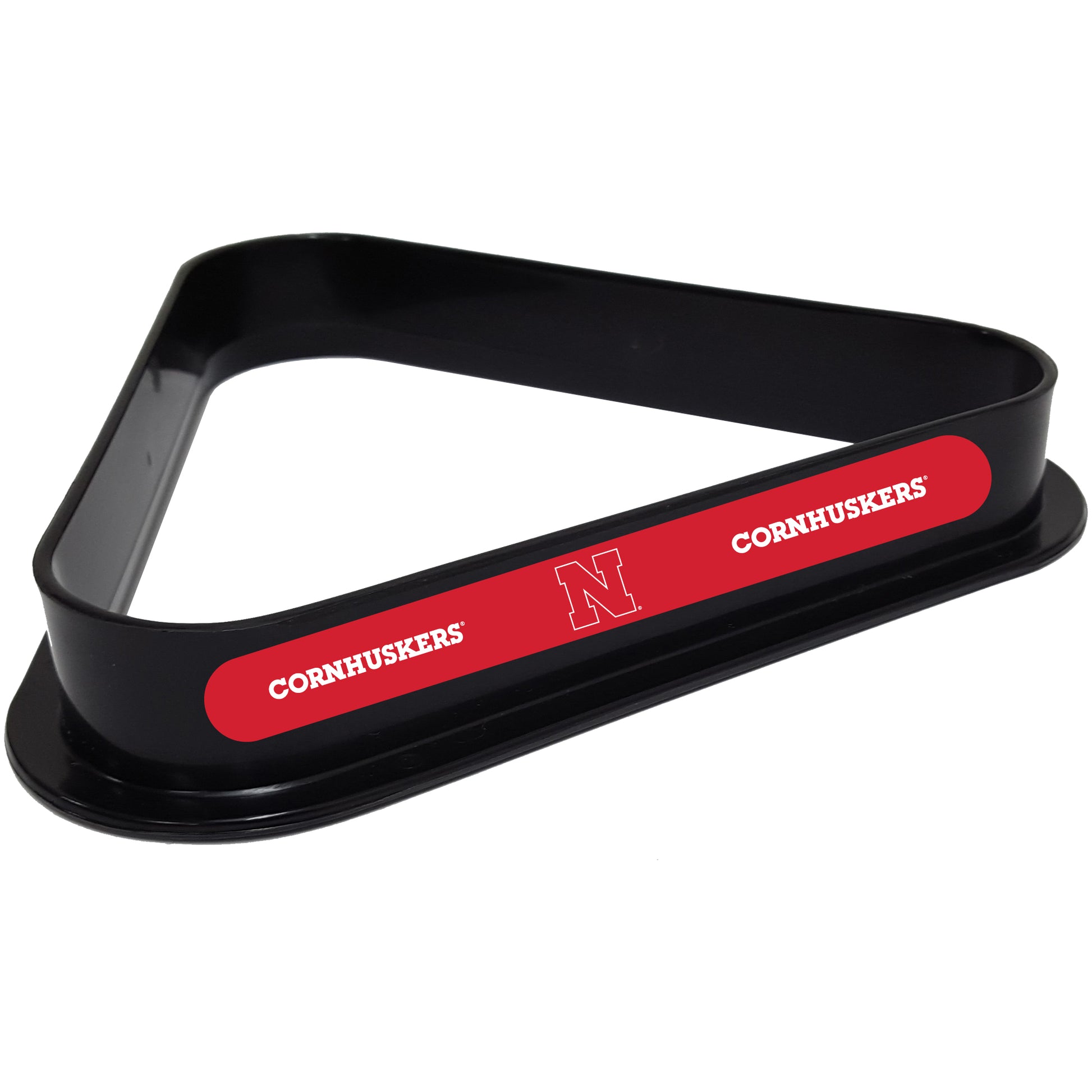 Buy Official Nebraska-Cornhuskers-Pool-Table-Triangle-Rack Billiard Ball Triangle Rack - Premium Black Plastic 8-Ball Rack Front View