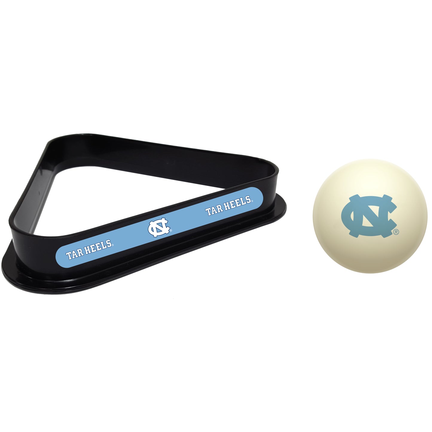 Buy Official North-Carolina-Tar-Heels-Pool-Cue-Ball-Triangle-Rack-Set Regulation Cue Ball and Ball Rack Set - Premium Collegiate Billiards Combo View