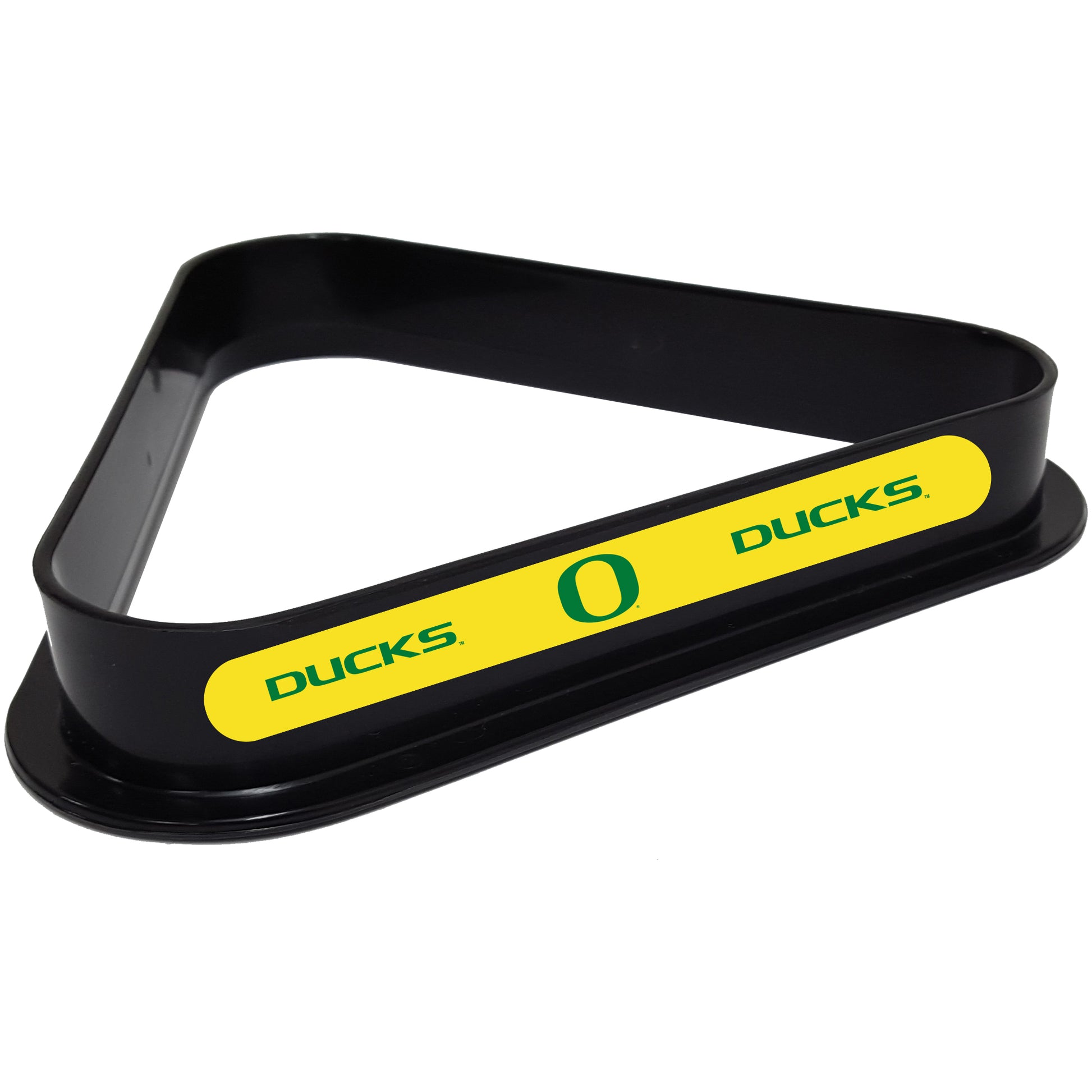 Buy Official Oregon-Ducks-Pool-Table-Triangle-Rack Billiard Ball Triangle Rack - Premium Black Plastic 8-Ball Rack Front View