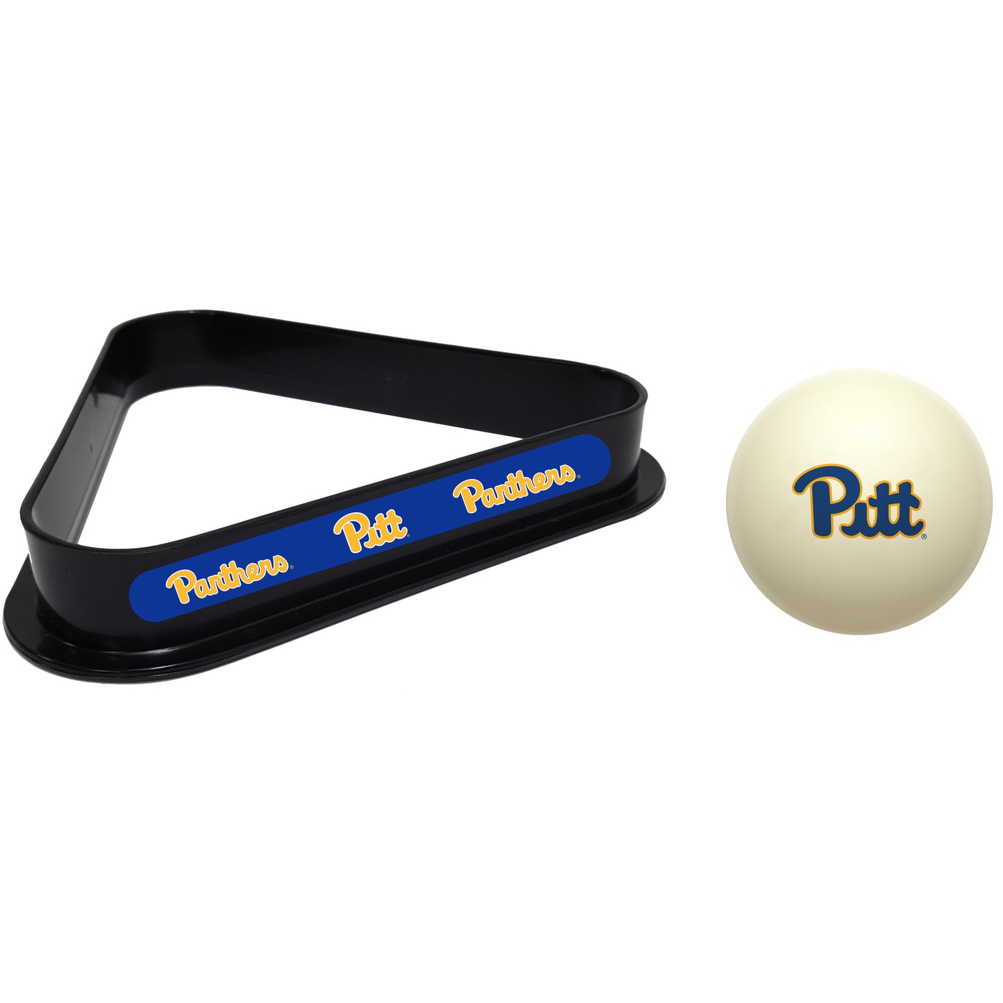 Buy Official Pittsburgh-Panthers-Pool-Cue-Ball-Triangle-Rack-Set Regulation Cue Ball and Ball Rack Set - Premium Collegiate Billiards Combo View