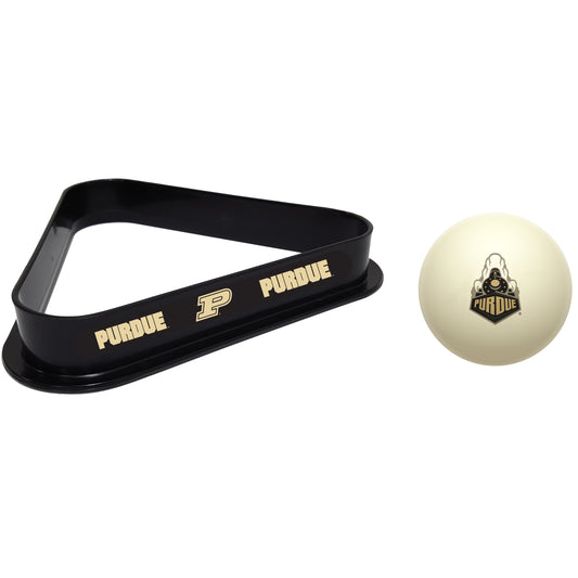 Buy Official Purdue-Boilermakers-Pool-Cue-Ball-Triangle-Rack-Set Regulation Cue Ball and Ball Rack Set - Premium Collegiate Billiards Combo View