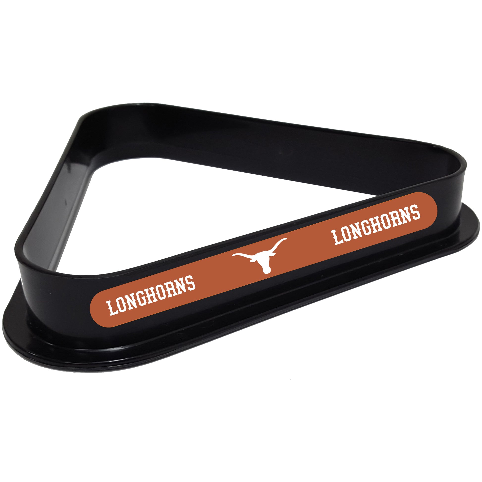 Buy Official Texas-Longhorns-Pool-Table-Triangle-Rack Billiard Ball Triangle Rack - Premium Black Plastic 8-Ball Rack Front View