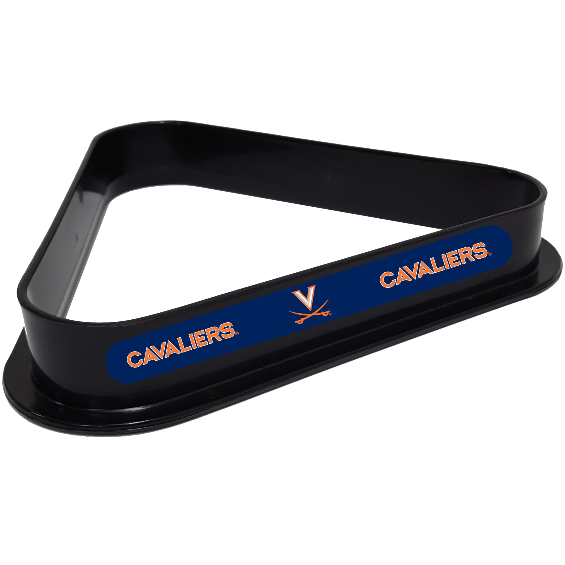 Buy Official Virginia-Cavaliers-Pool-Table-Triangle-Rack Billiard Ball Triangle Rack - Premium Black Plastic 8-Ball Rack Front View