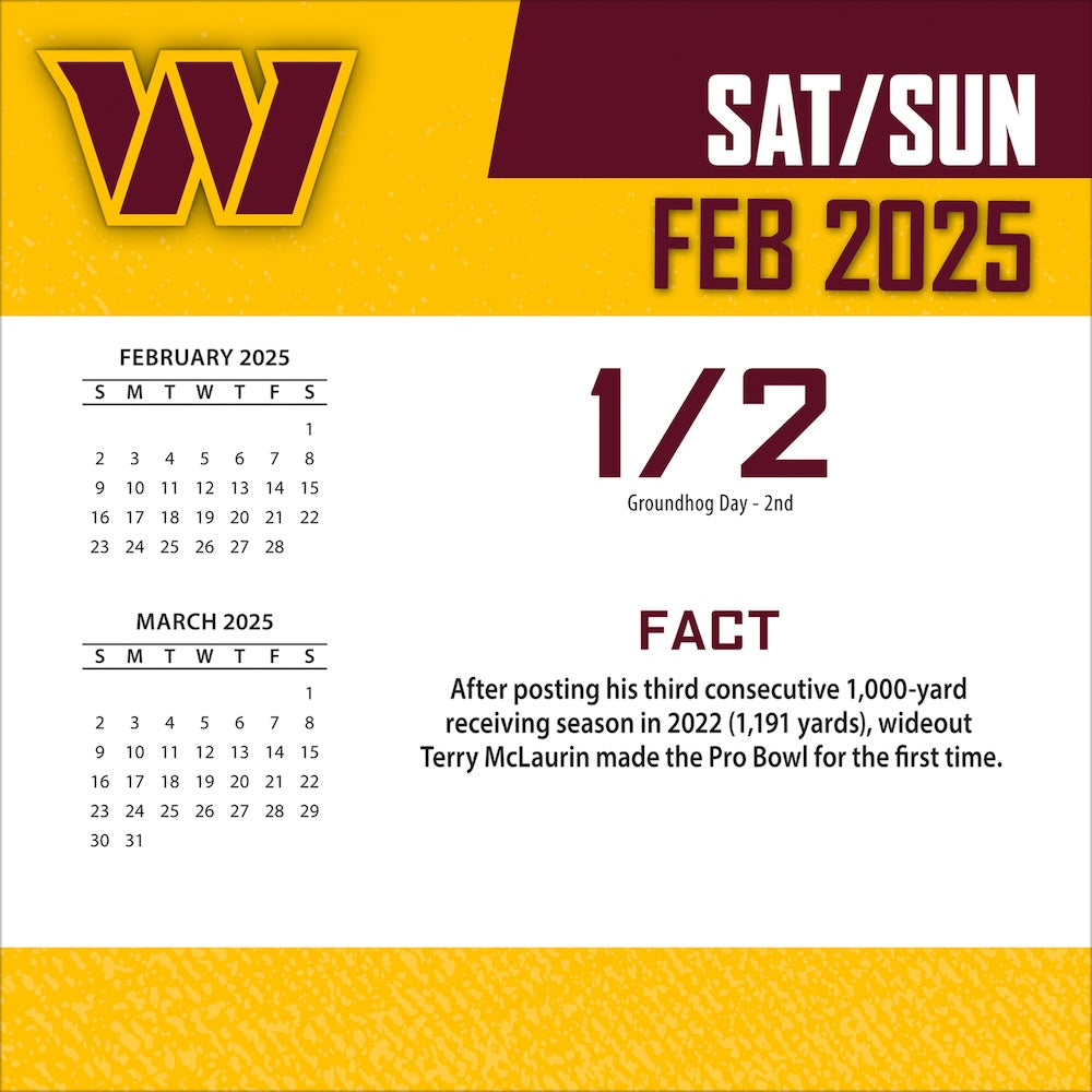 Washington Commanders 2025 Fact-A-Day Box Desk Calendar Feb