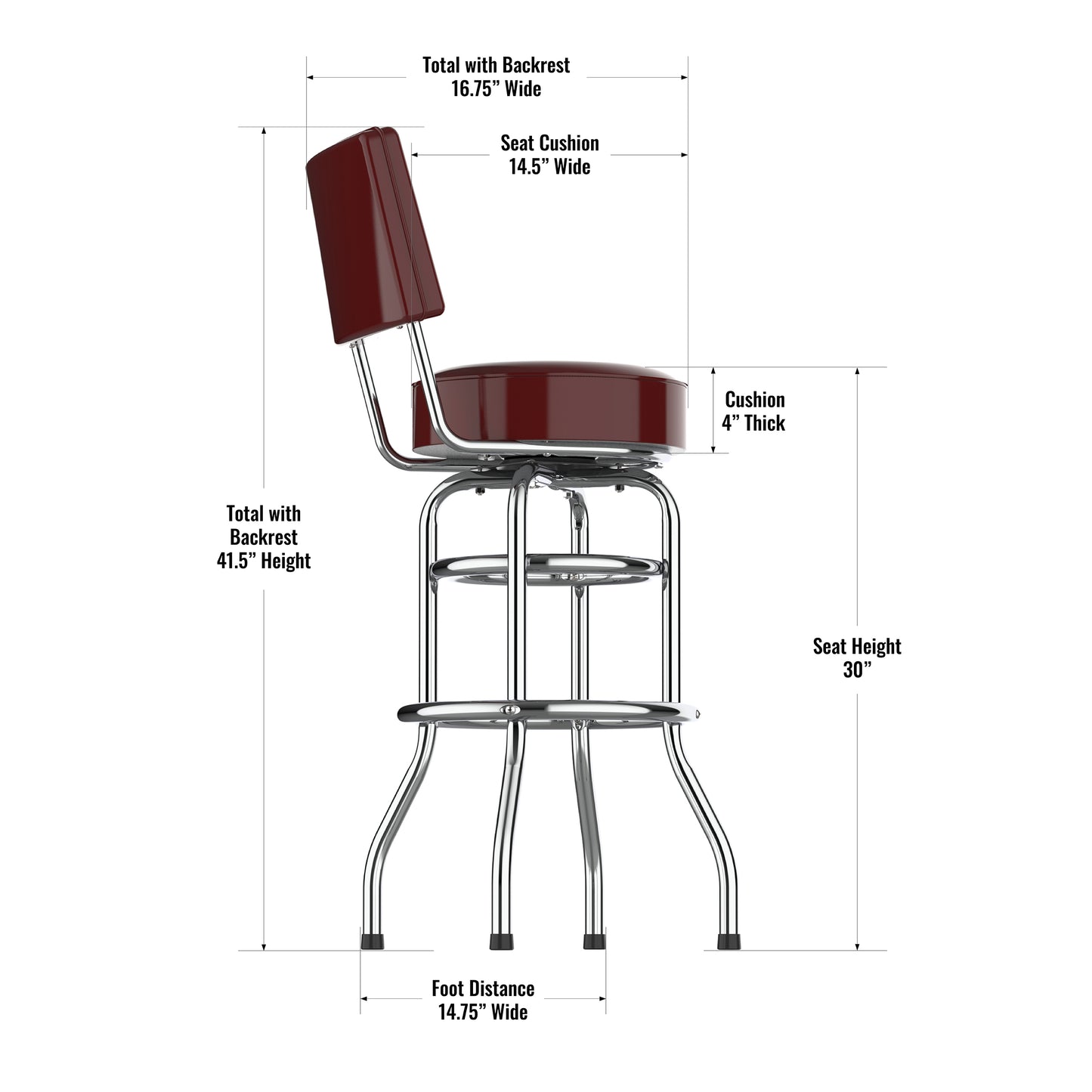 Washington Commanders Chrome Barstool dimensions