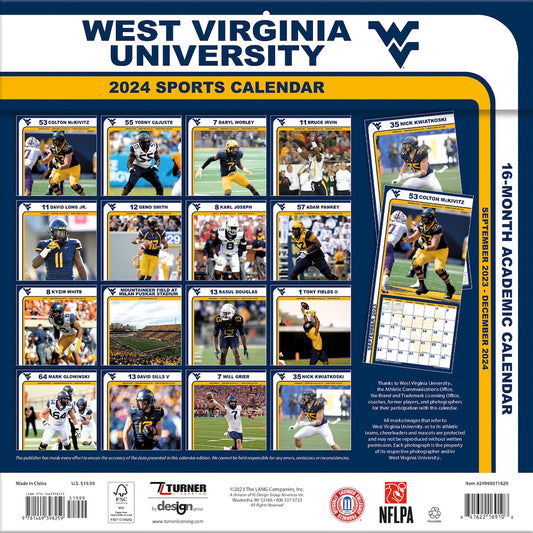 West Virginia Mountaineers Team Photos Wall Calendar Back