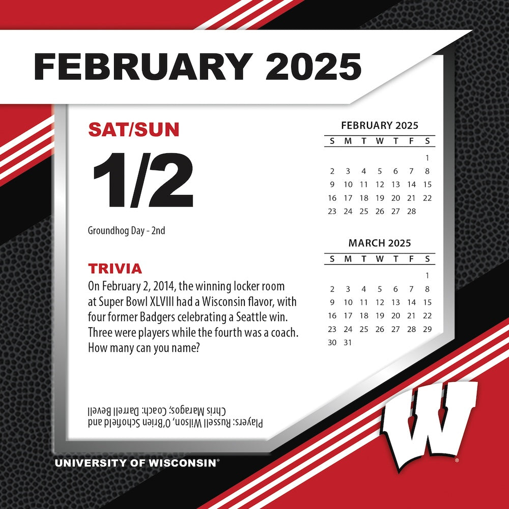 Wisconsin Badgers 2025 Fact-A-Day Box Desk Calendar Feb