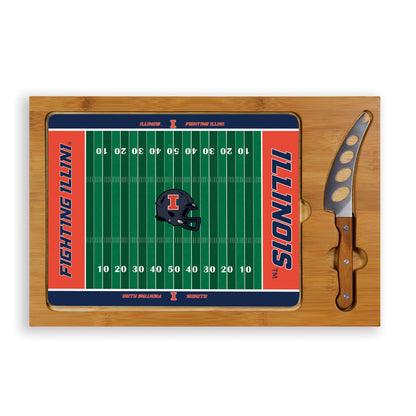 Illinois Fighting Illini Football Field - Icon Glass Top Cutting Board & Knife Set
