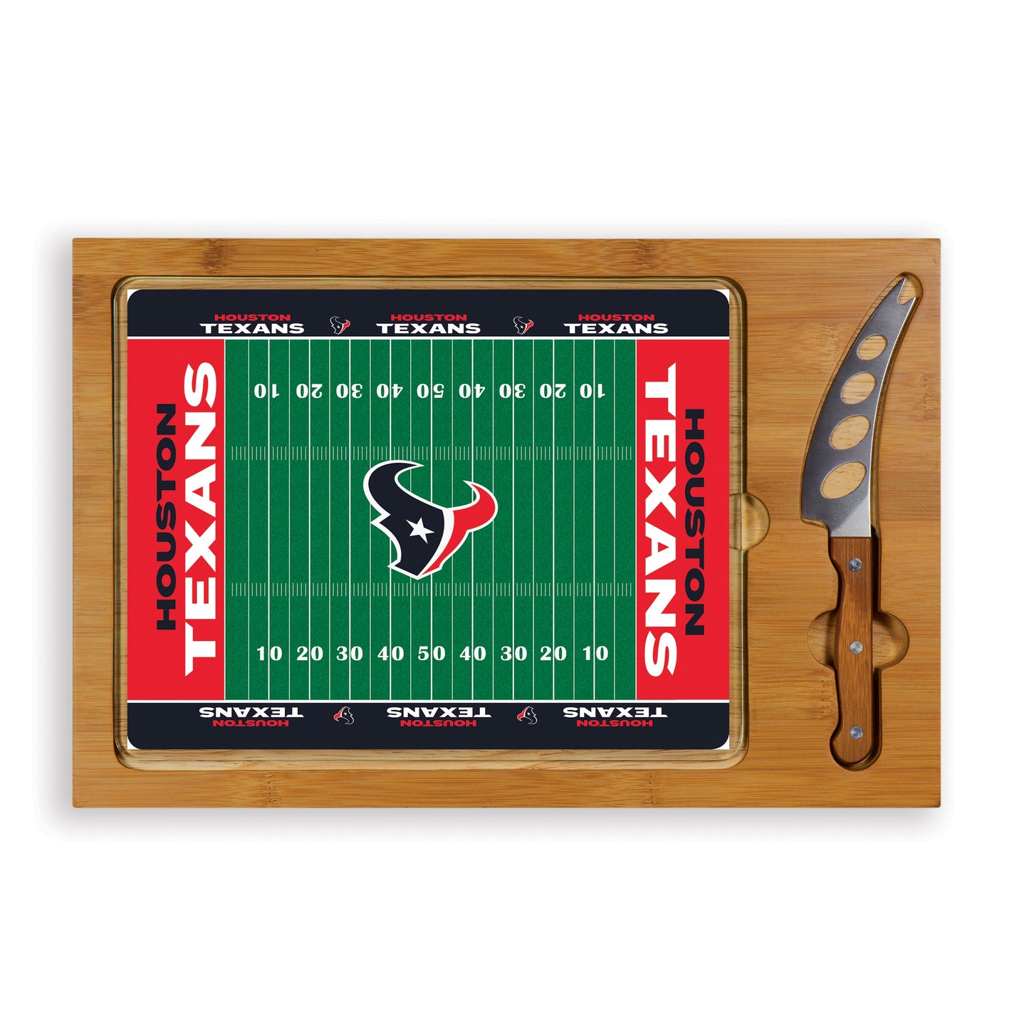 Houston Texans Football Field - Icon Glass Top Cutting Board & Knife Set