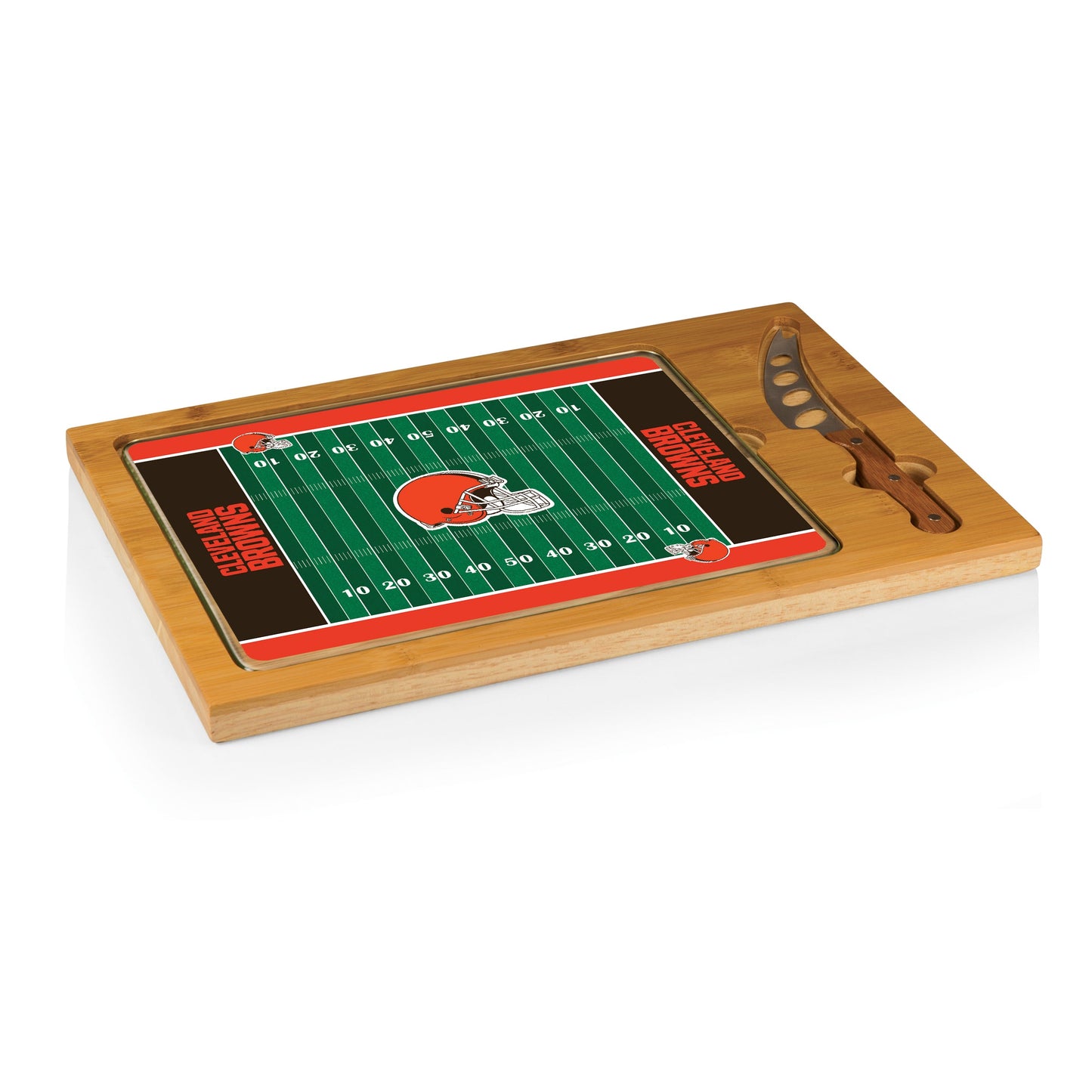 Cleveland Browns Football Field - Icon Glass Top Cutting Board & Knife Set