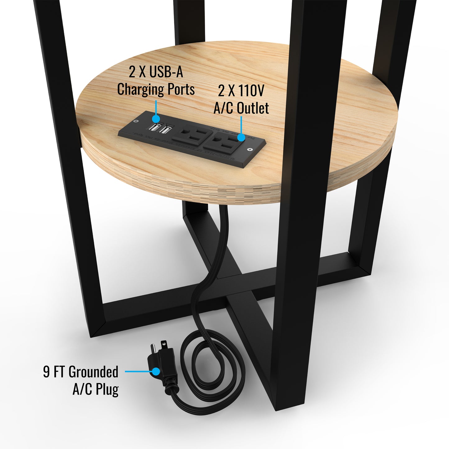 side table with USB chargers