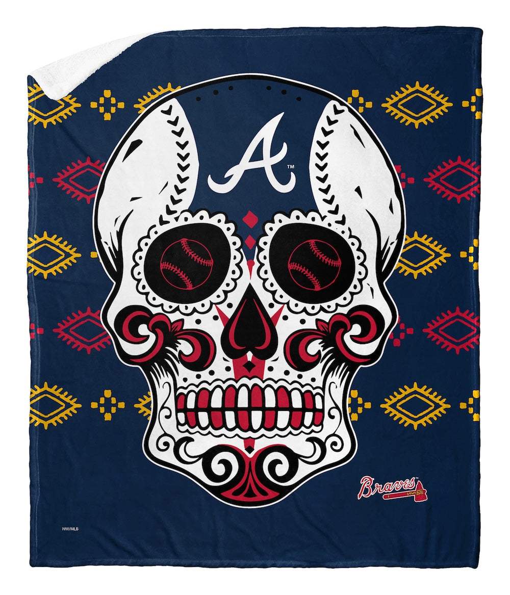 Atlanta Braves CANDY SKULL Sherpa Blanket