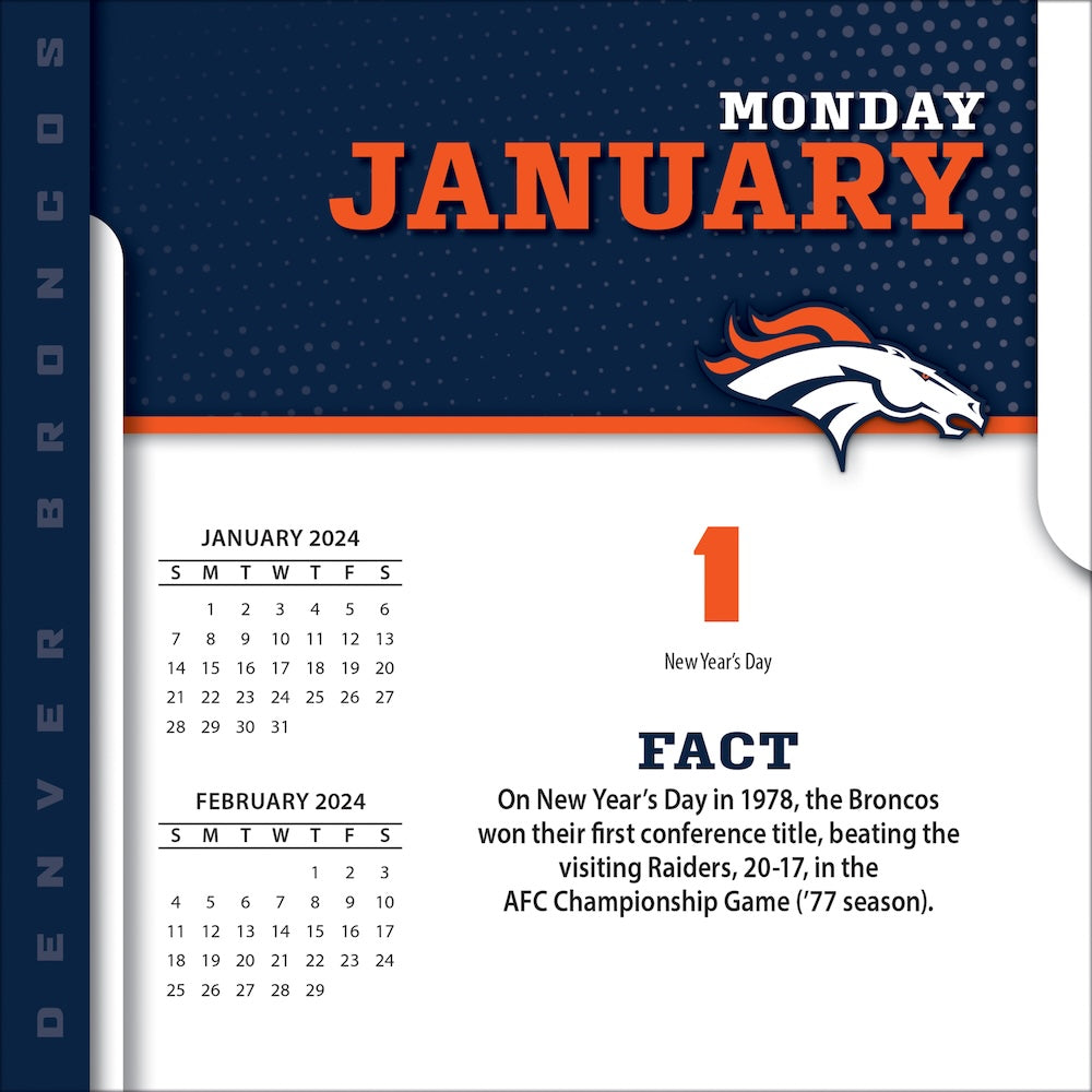Buy NFL Denver Broncos 2024 PageADay Desk Calendar ProFootballStuff
