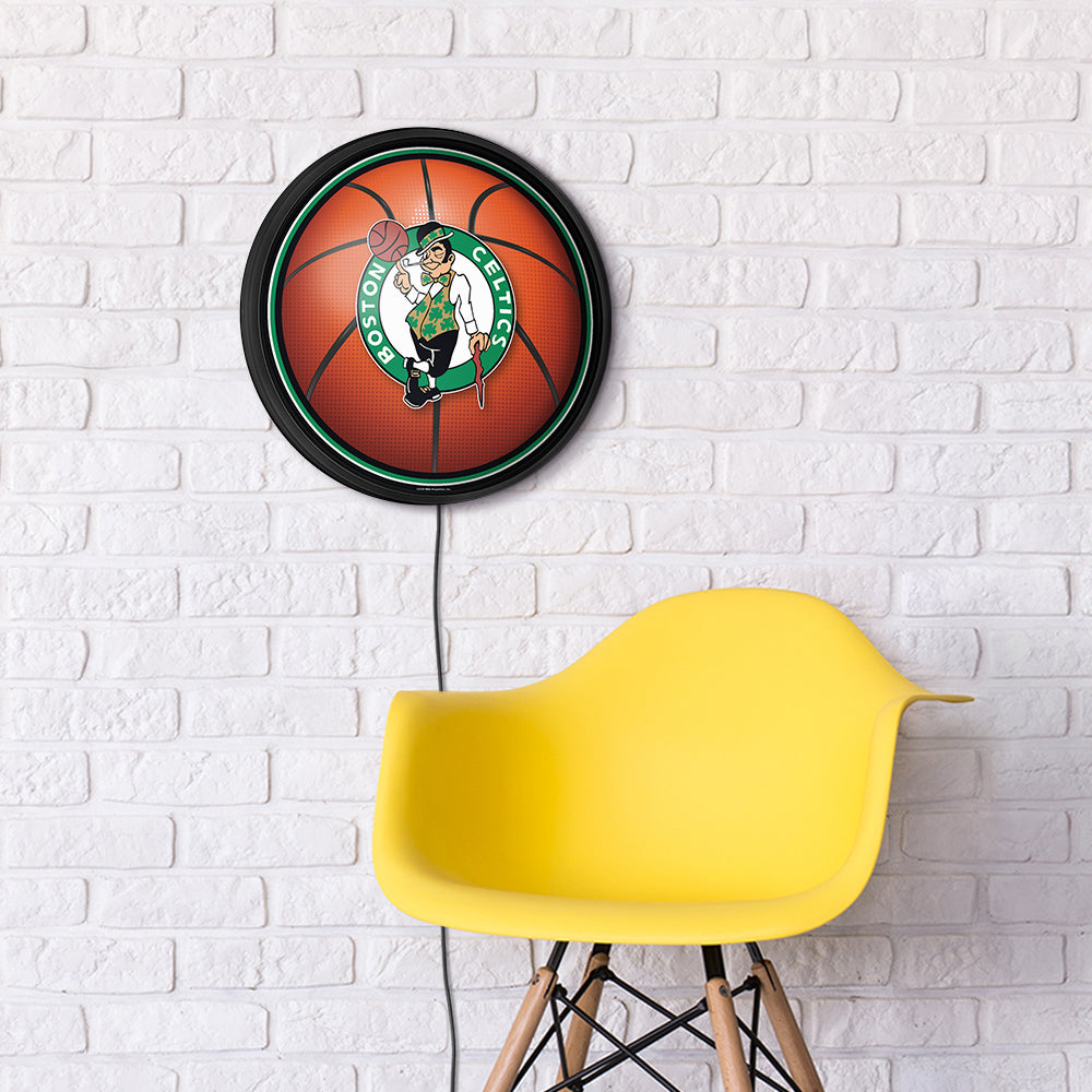 Boston Celtics Basketball Slimline Round Lighted Wall Sign Room View