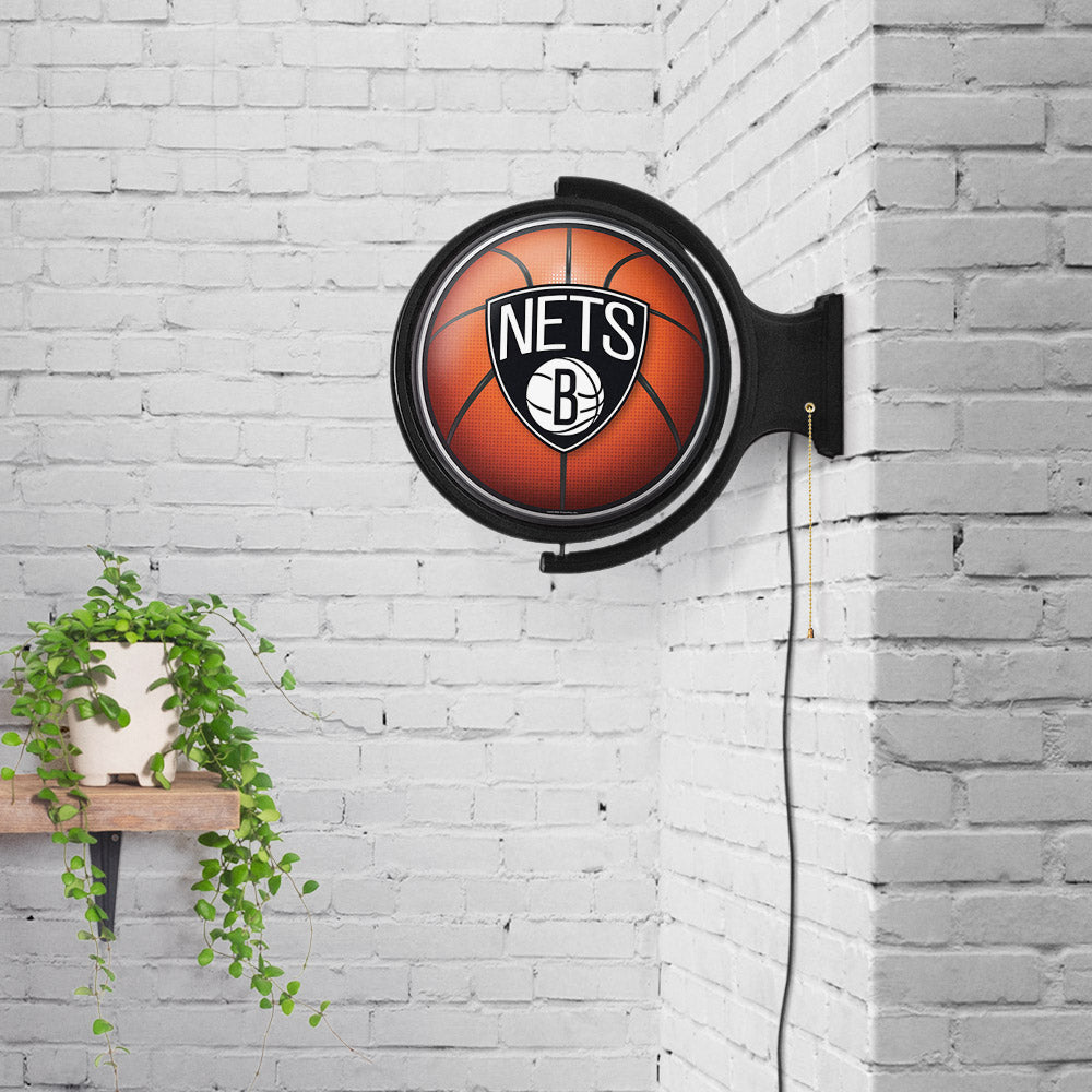 Brooklyn Nets Round Basketball Rotating Wall Sign Room View