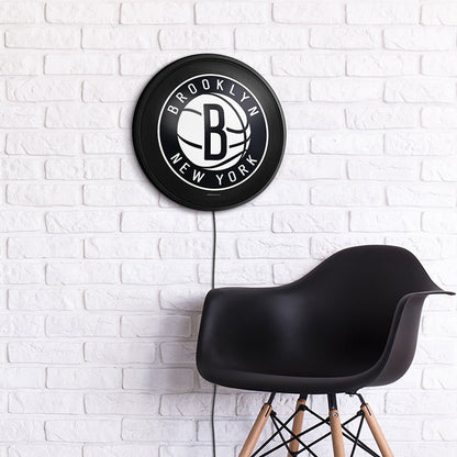 Brooklyn Nets Slimline Round Lighted Wall Sign Room View