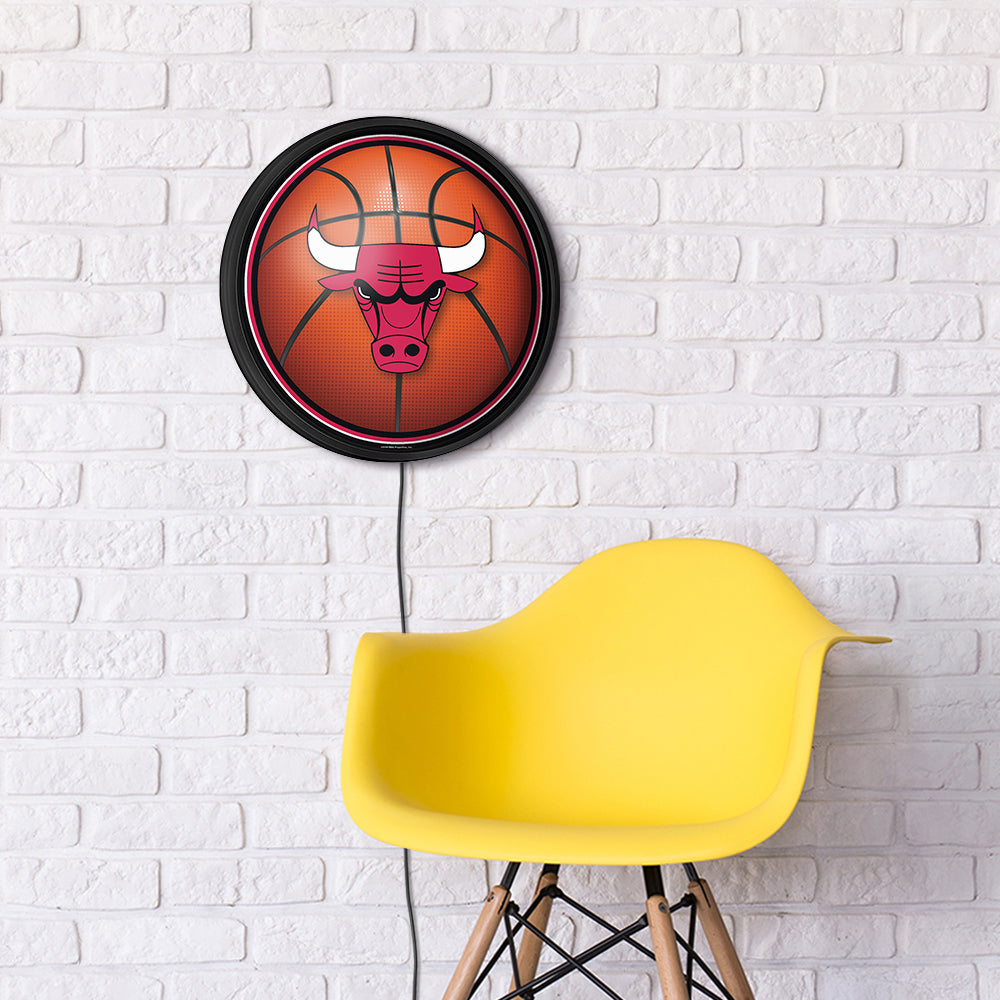 Chicago Bulls Basketball Slimline Round Lighted Wall Sign Room View