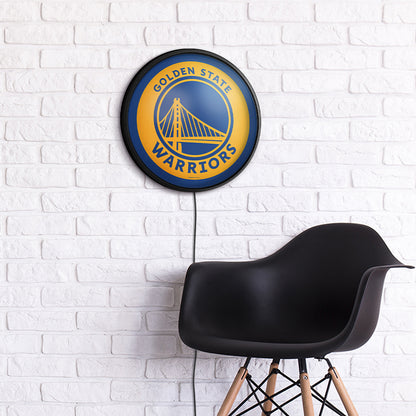 Golden State Warriors Slimline Round Lighted Wall Sign Room View