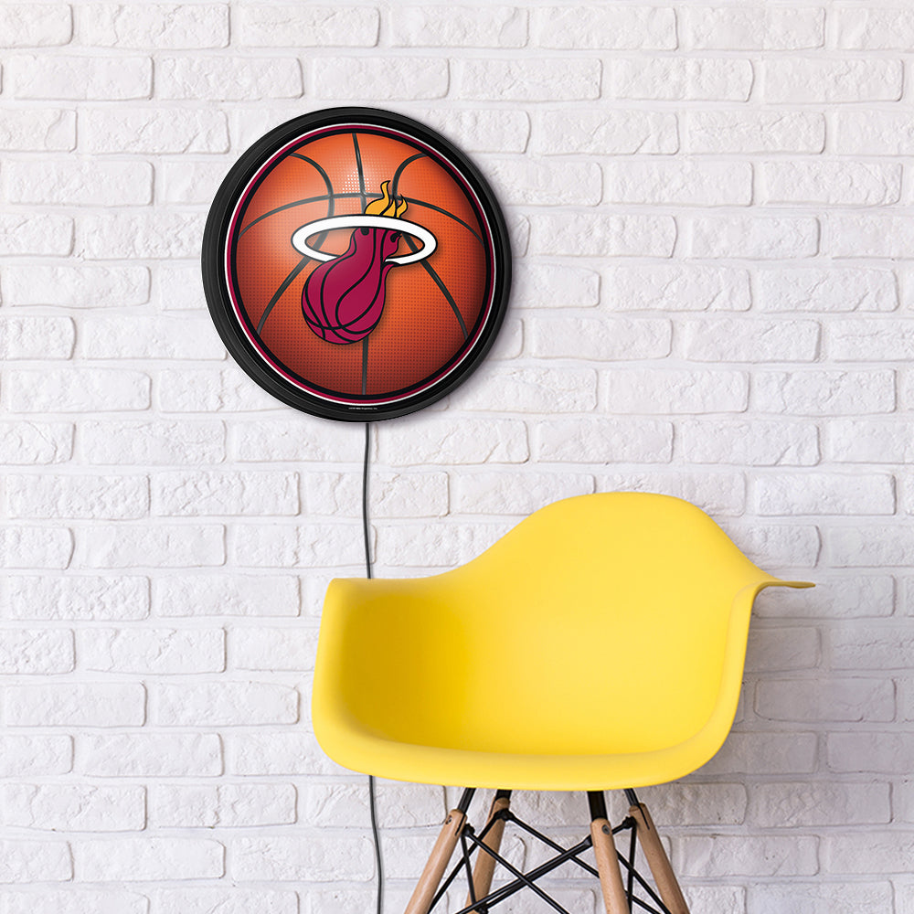 Miami Heat Basketball Slimline Round Lighted Wall Sign Room View