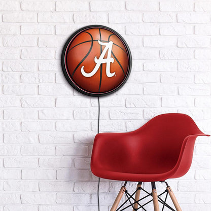Alabama Crimson Tide Basketball Slimline Round Lighted Wall Sign Room View