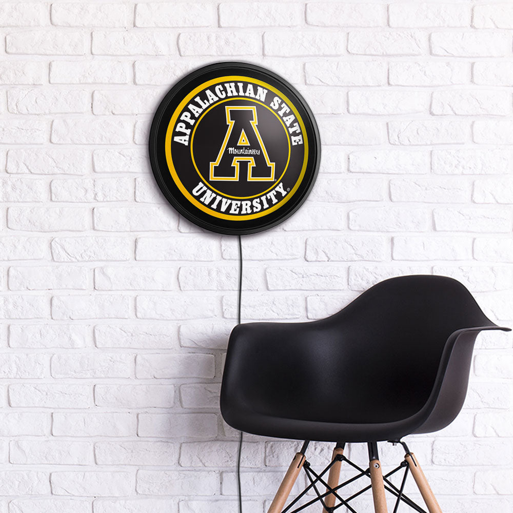 Appalachian State Mountaineers Slimline Round Lighted Wall Sign Room View