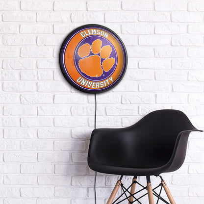 Clemson Tigers Slimline Round Lighted Wall Sign Room View