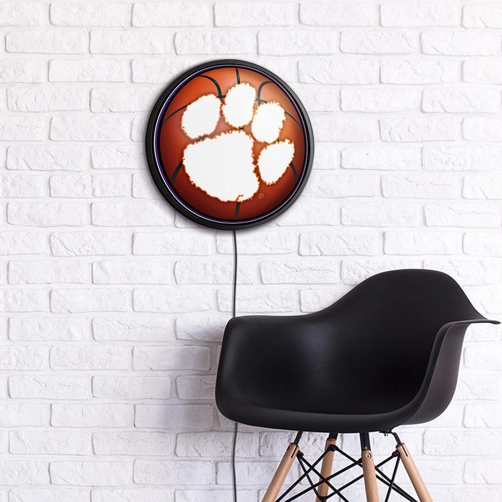 Clemson Tigers Basketball Slimline Round Lighted Wall Sign Room View