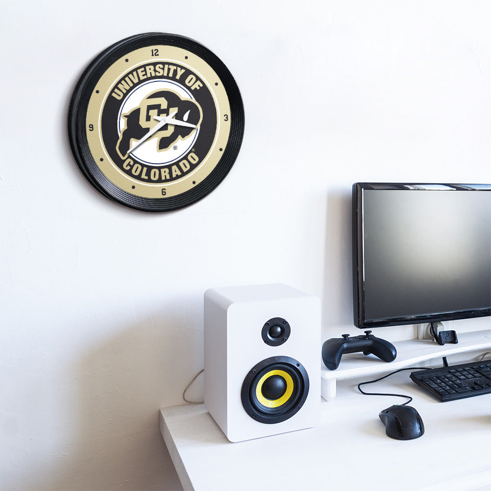 Colorado Buffaloes Ribbed Wall Clock Room View