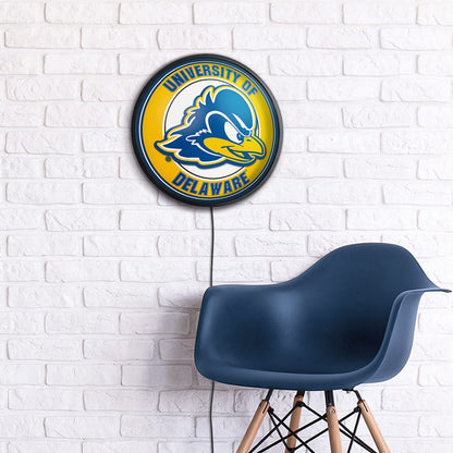 Delaware Blue Hens Slimline Round Lighted Wall Sign Room View