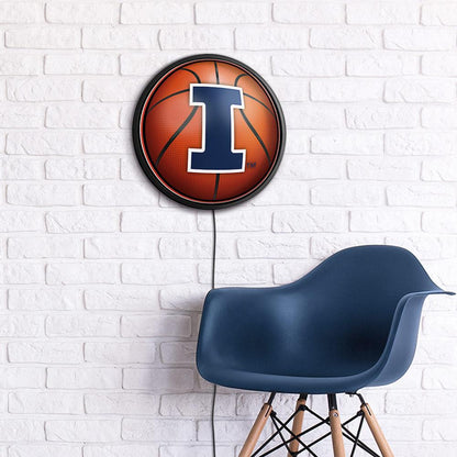 Illinois Fighting Illini Basketball Slimline Round Lighted Wall Sign Room View