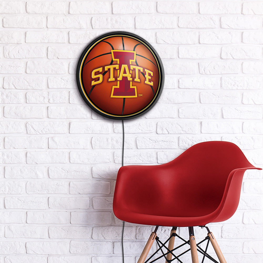 Iowa State Cyclones Basketball Slimline Round Lighted Wall Sign Room View