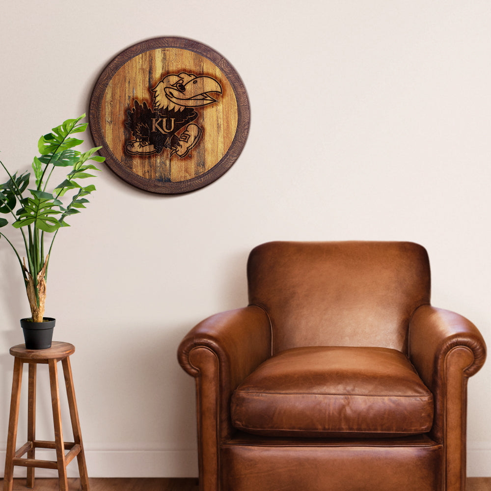 Kansas Jayhawks Branded Barrel Top Sign Room View