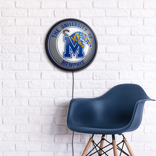 Memphis Tigers Slimline Round Lighted Wall Sign Room View