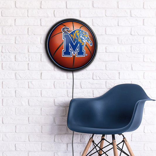 Memphis Tigers Basketball Slimline Round Lighted Wall Sign Room View