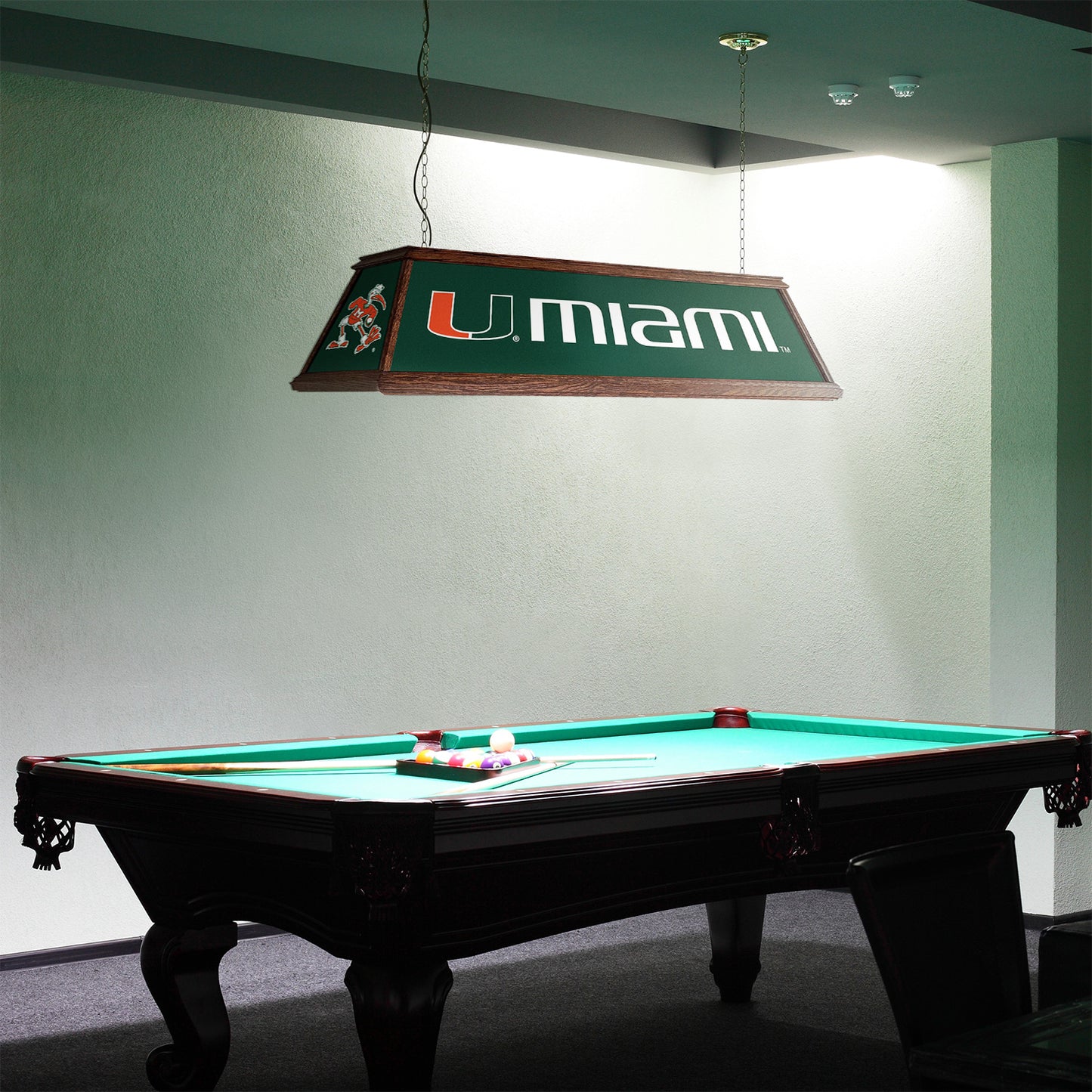 Miami Hurricanes Premium Pool Table Light Room View