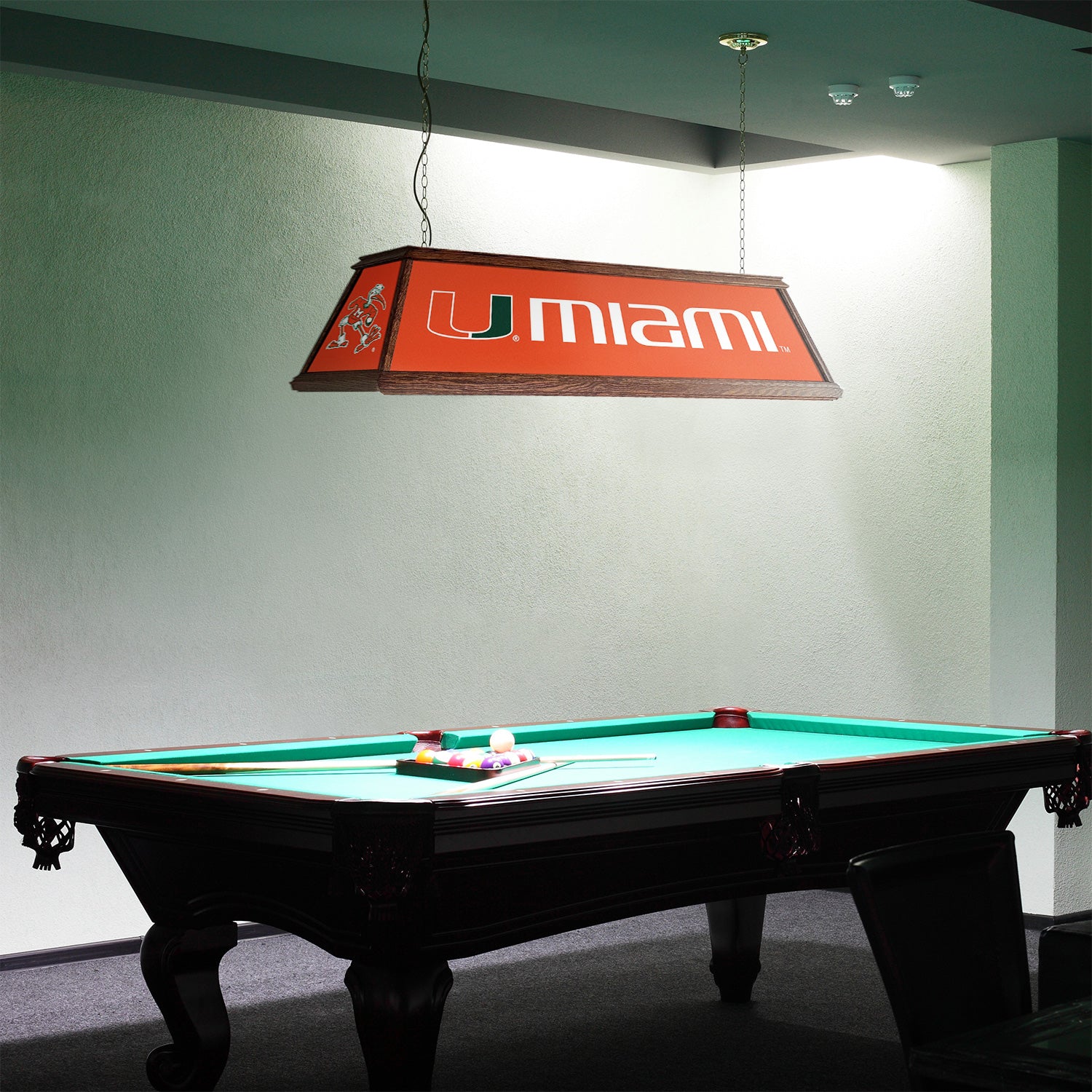 Miami Hurricanes Premium Pool Table Light Room View