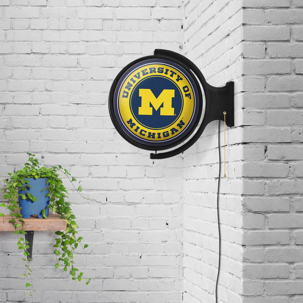 Michigan Wolverines Round Rotating Wall Sign Room View